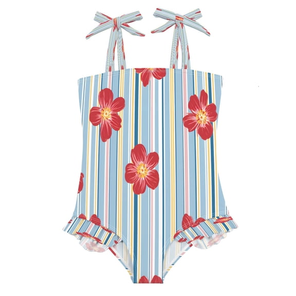 DIXRUYEE Swimsuit One Piece swimwear Striped Red Flower of Pattern
