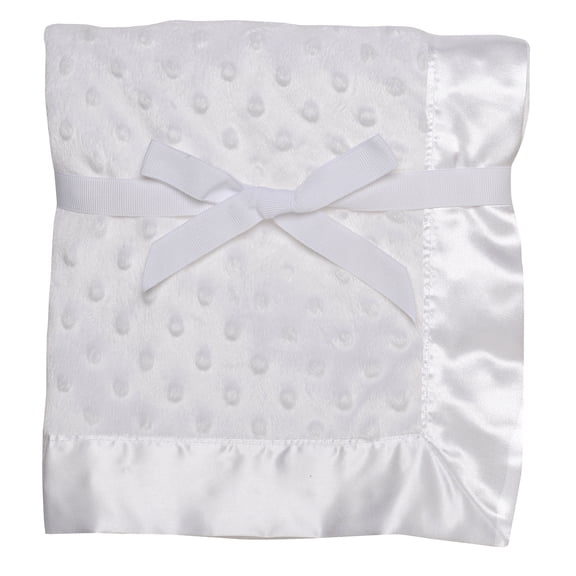 Baby Starters White Textured Embossed Dot 2-Ply Baby Blanket with Satin Trim