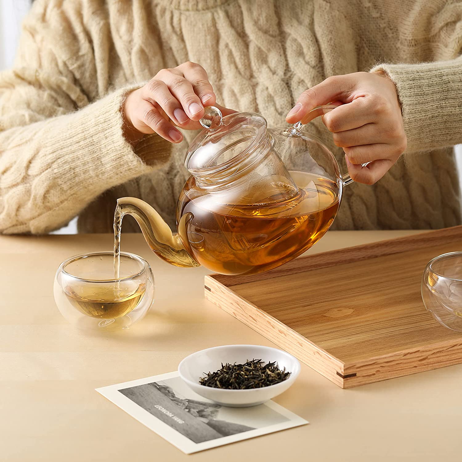 Tea Cups Set of 5 Double Wall Glass Tea Cup, 5.1oz Asian Insulated Clear Teacups 150ML,Small Espresso Cup for Coffee