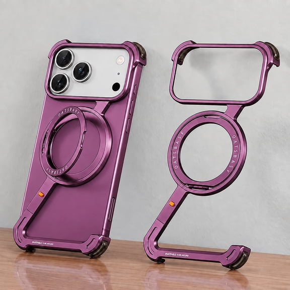 Dteck Minimalist Metal Phone Case for iPhone 18 Pro, Rotating Magnetic Holder, Aluminum Frameless Bumper Shockproof Protective Cover,Burgundy