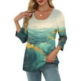 thumbnail image 6 of JTZGDY 3/4 Sleeve U Neck Tops for Women Dressy Casual Boho Floral Printed Summer Graphic Tunic T-Shirts Loose Lightweight Cotton Pullover Blouse Multicolor#07 XXL, 6 of 10