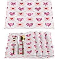 Love Flowers Valentine''s Day Placemats Set of 6 Fabric Placemats Square Placemat for Kitchen Table Heat Resistant, Easy to Clean Table Placemats 12x18 Inch