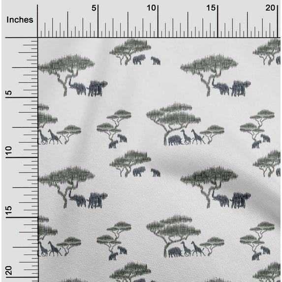 oneOone Cotton Cambric Fabric Tree & Animals Ikat Fabric Prints By Yard 56 Inch Wide