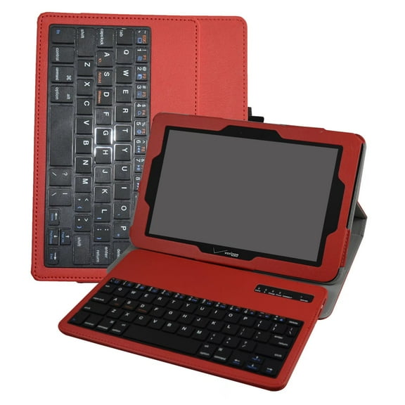 Labanema 10.1" Verizon Ellipsis 10 Bluetooth Keyboard Case, PU Leather Folio Stand Protective Case, Cover for 10.1" Verizon Ellipsis 10 (Red)