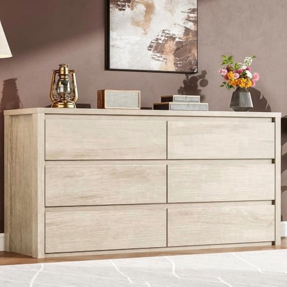 6 Drawer Dresser for Bedroom, Wide Wood Chest of Drawers with Handle Free, Large Modern Dresser Storage Cabinet for Living Room, Hallway Entryway