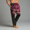 thumbnail image 4 of WTOBBY Men's Drawstring Pocket Cuffed Casual Pants, Christmas Print, Home Sleep Pants for Festive Lounge and Comfortable Wear, Soft and Cozy,Deep Red 3XL, 4 of 7