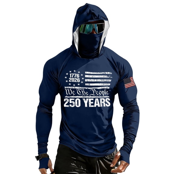 Zimjoy 4th of July Fishing Shirts for Men Patriotic America Flag Long Sleeve Shirt UPF 50 UV Sun Protection Hoodie Tops Navy L