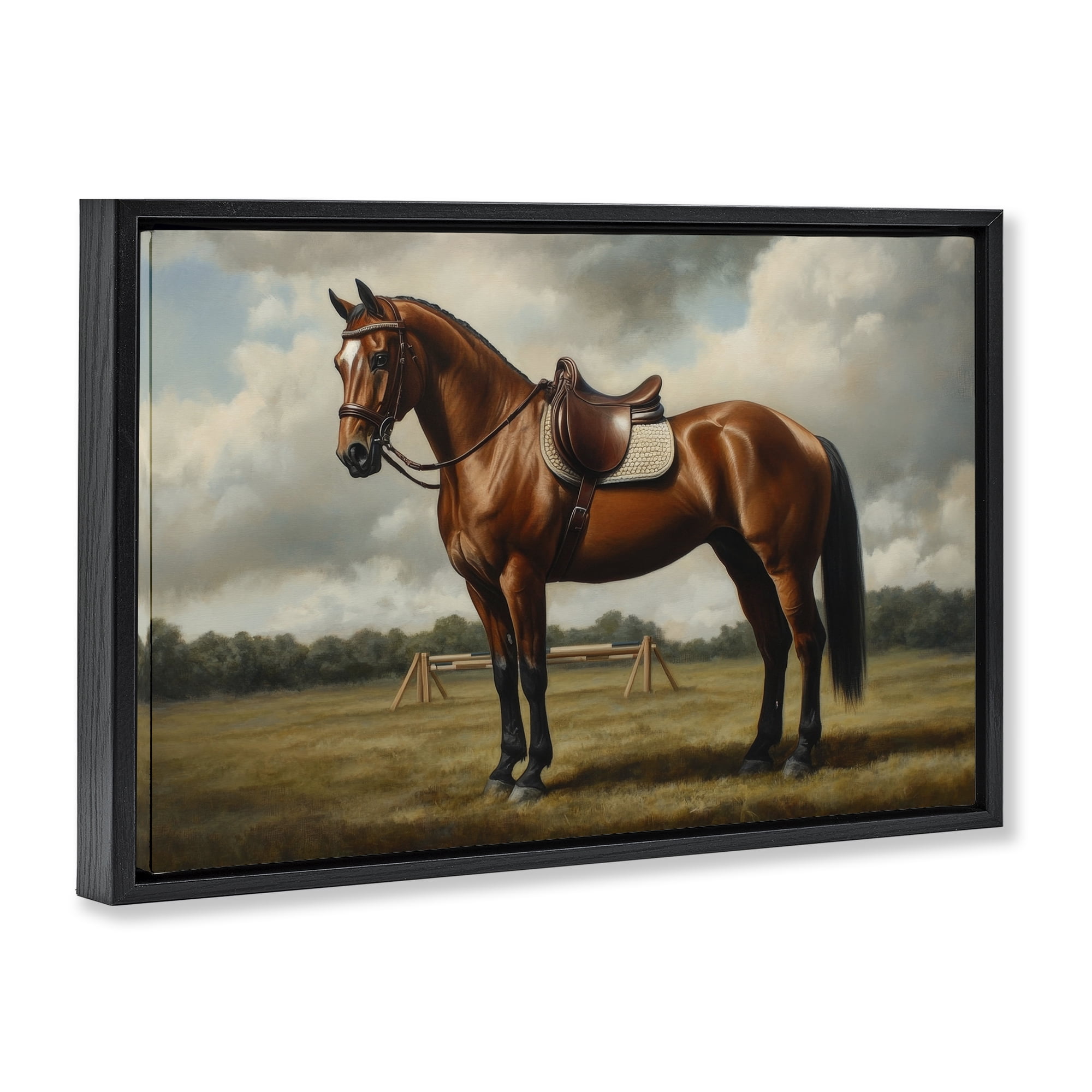 Stupell Industries Red Mare in Pastoral Landscape Black Framed Floater Canvas Wall Art, design by Petal Prints Design