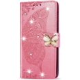 thumbnail image 2 of Compatible with iPhone 11 Case Glitter Bling with Card Holder and Stand Leather Flip Wallet Diamond Butterfly Shockproof Protective Case for iPhone 11 6.1 Inch Crystal Pink, 2 of 14