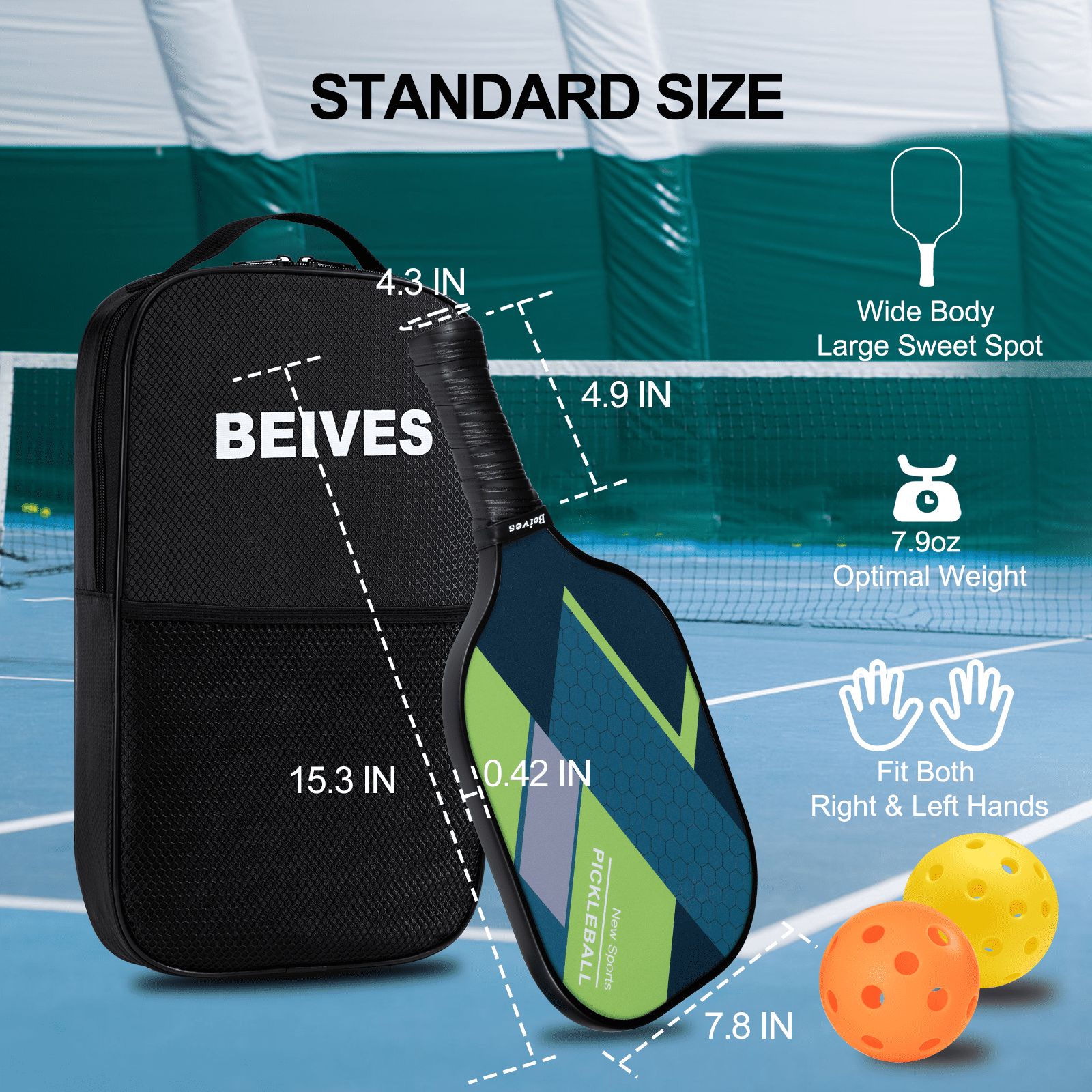 BEIVES 4-Pack Fiberglass Pickle Ball Set with 4 Balls & Portable Bag - Lightweight Pickleball Paddles for Indoor/Outdoor