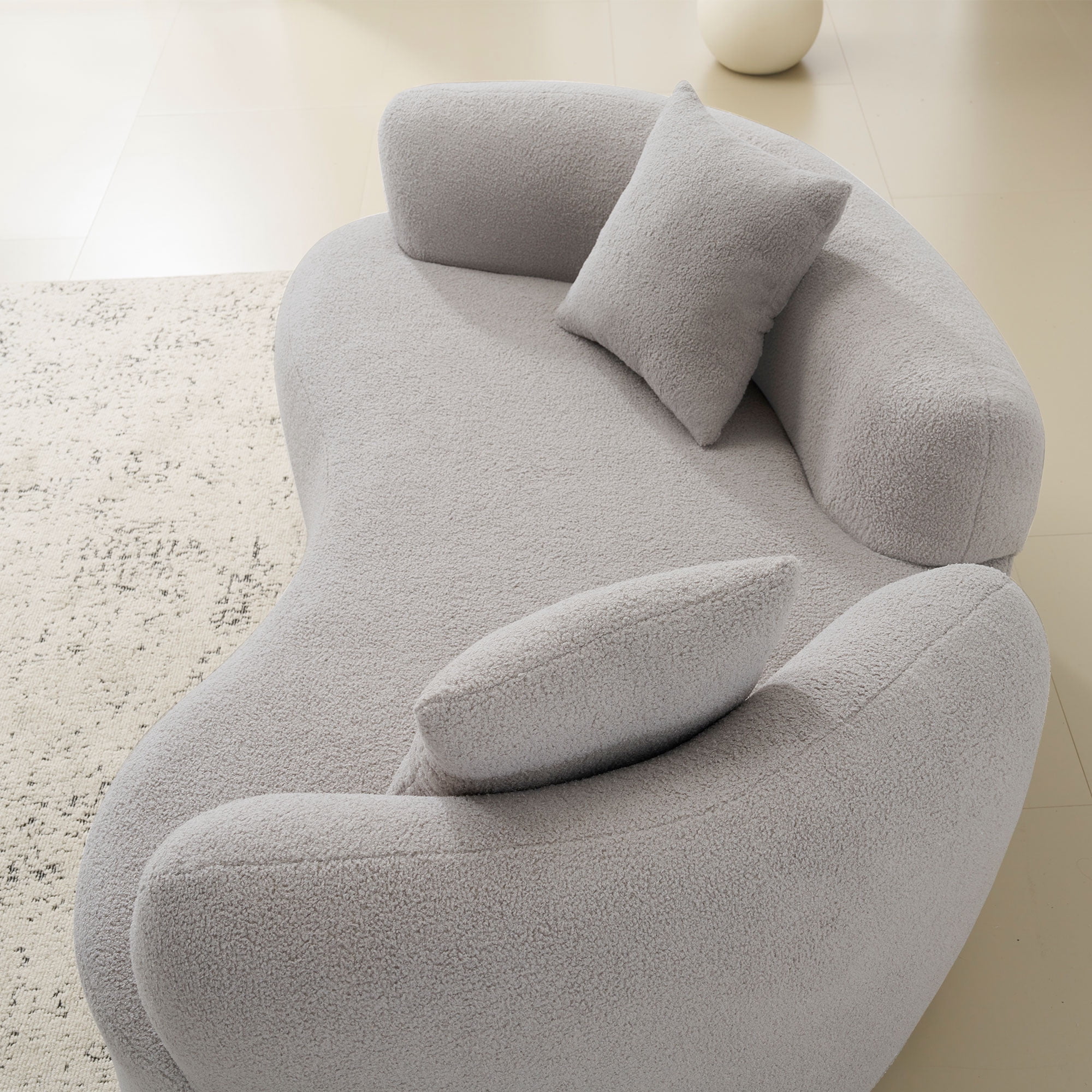 66.93 Inch Curved Loveseat, Grey Full Compression Sponge Sofa, Teddy Velvet Fabric, No-Assembly Compact Sofa for Small Spaces & Apartments, 350 lbs Capacity