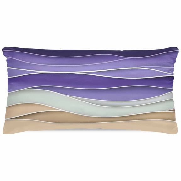 Geometric Purple Pillow Cases Cal King Size, Smooth Satin Pillowcase for Hair and Skin, Wave Stripes Modern Abstract Beach Decorative Cooling Bed Pillow Covers with Zipper, 20x40 Inches
