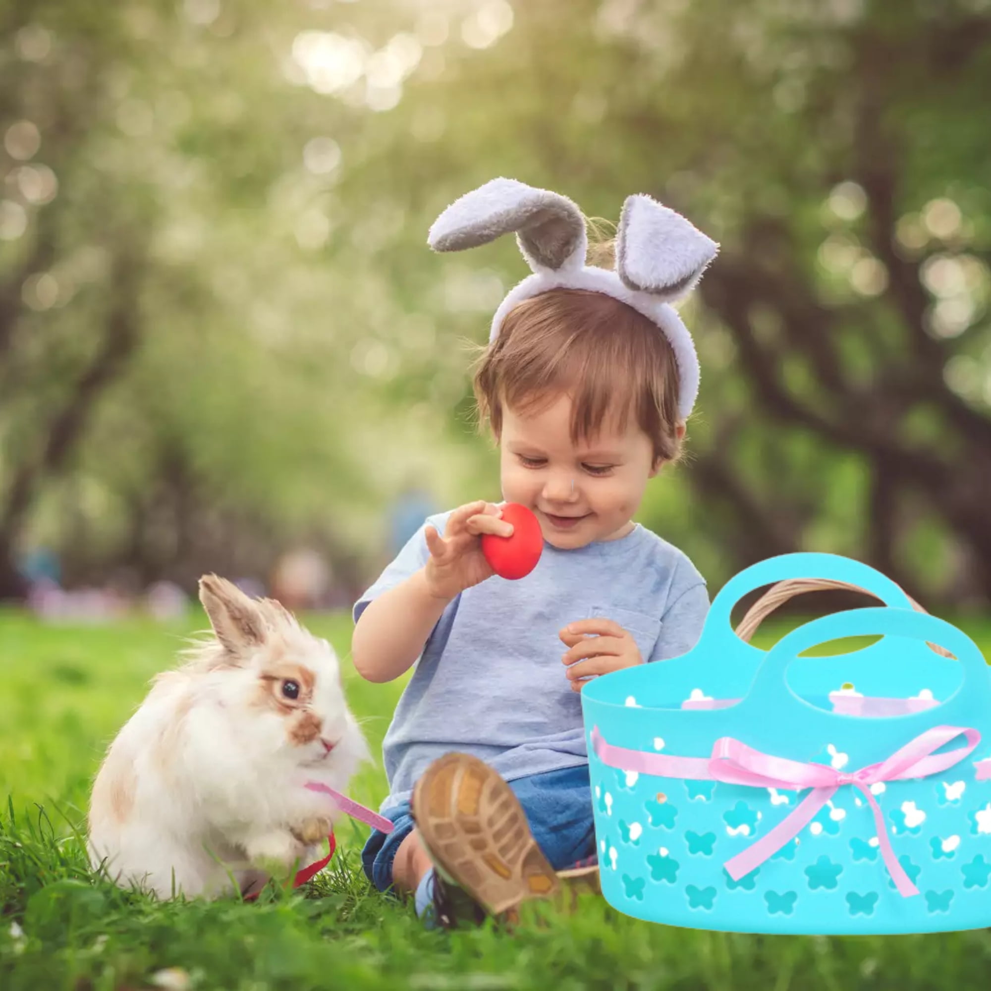 Oval Plastic Baskets with Ribbon Colorful Easter Baskets for Kids Easter Egg Hunt Pretend Play Grocery Bucket Home Table Decor Candy Gift Container Spring Holiday Party Favor  Set of 4