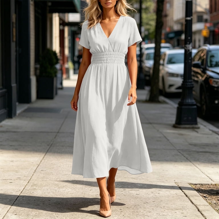midi casual wedding guest dresses Berylove Women Black Wedding Guest Dress Bateau Neck Floral Ruched Midi Casual Dress with Keyhole