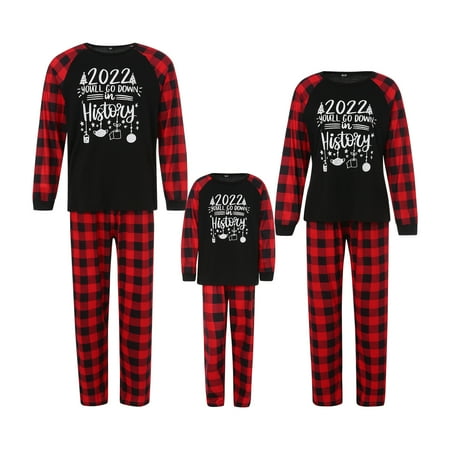 

Binpure Christmas Family Pajamas Set Letter Print Long Sleeve Round Collar Tops+Print Trousers
