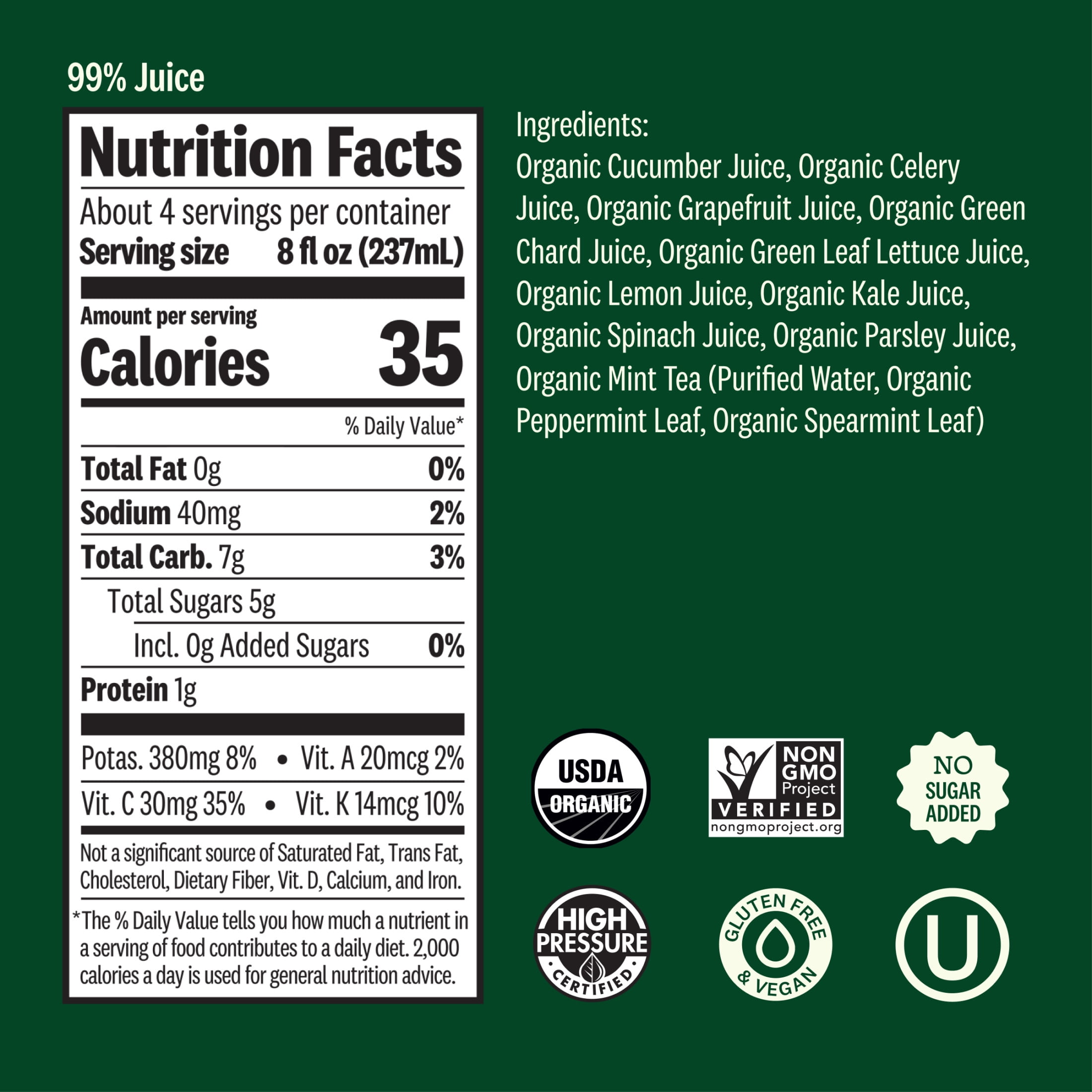 Suja Organic Uber Greens Cold Pressed Juice Drink, 32 fl oz Bottle