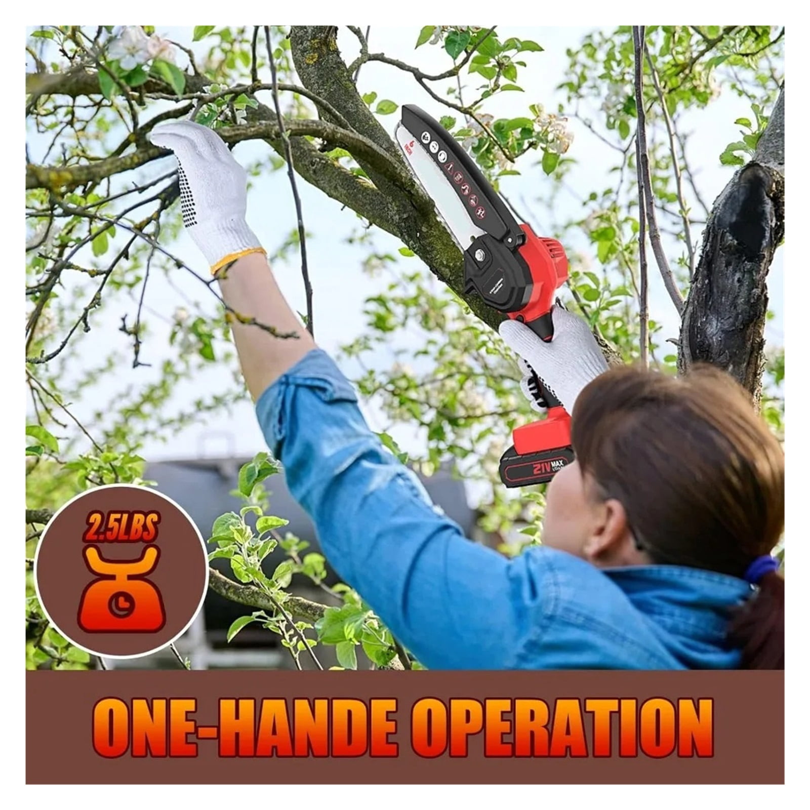 Mini Chainsaw 6-Inch Cordless - Handheld Electric 21V Battery Powered Hand Chainsaw - Small Pruning Shears Chain Saw
