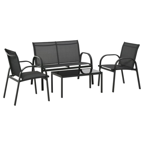 Outsunny 4-Piece Patio Furniture Set Garden Conversation Set with Loveseat, Single Chairs and Coffee Table for Backyard Poolside Balcony