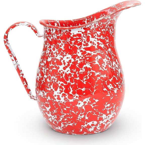 Enamelware Pitcher, 3 quart, Red/White Splatter