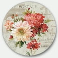 thumbnail image 1 of Designart « Fleurs Peintes Rouges sur Carte Postale Vintage III » Art Mural Rond en Métal Style Ferme, 1 of 3