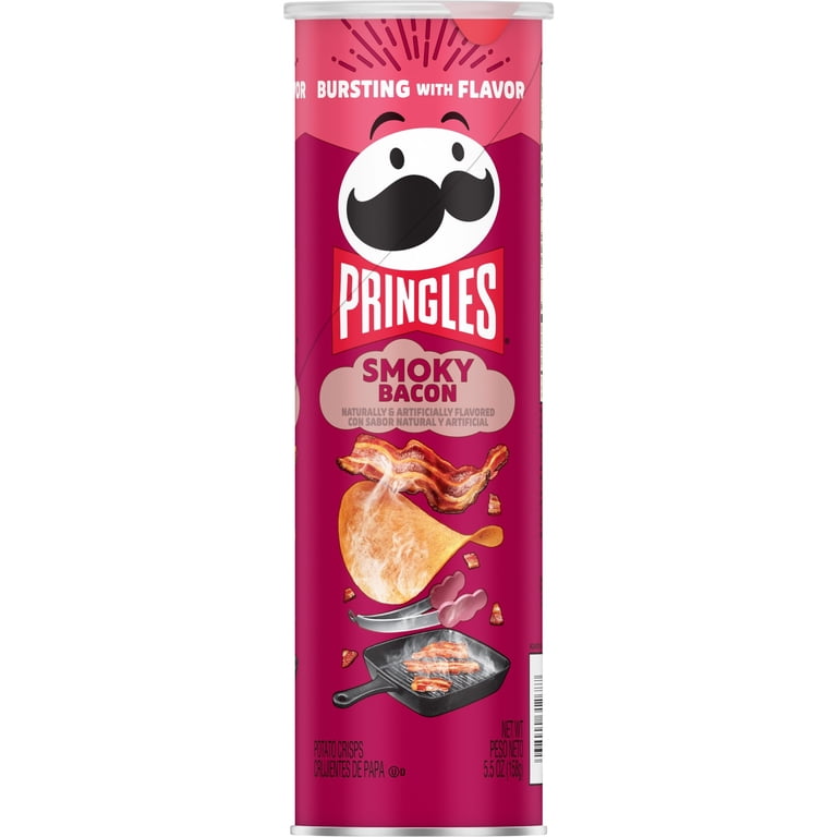 Pringles Smoky Bacon Potato Crisps Chips, Lunch Snacks, 5.5 oz Canister