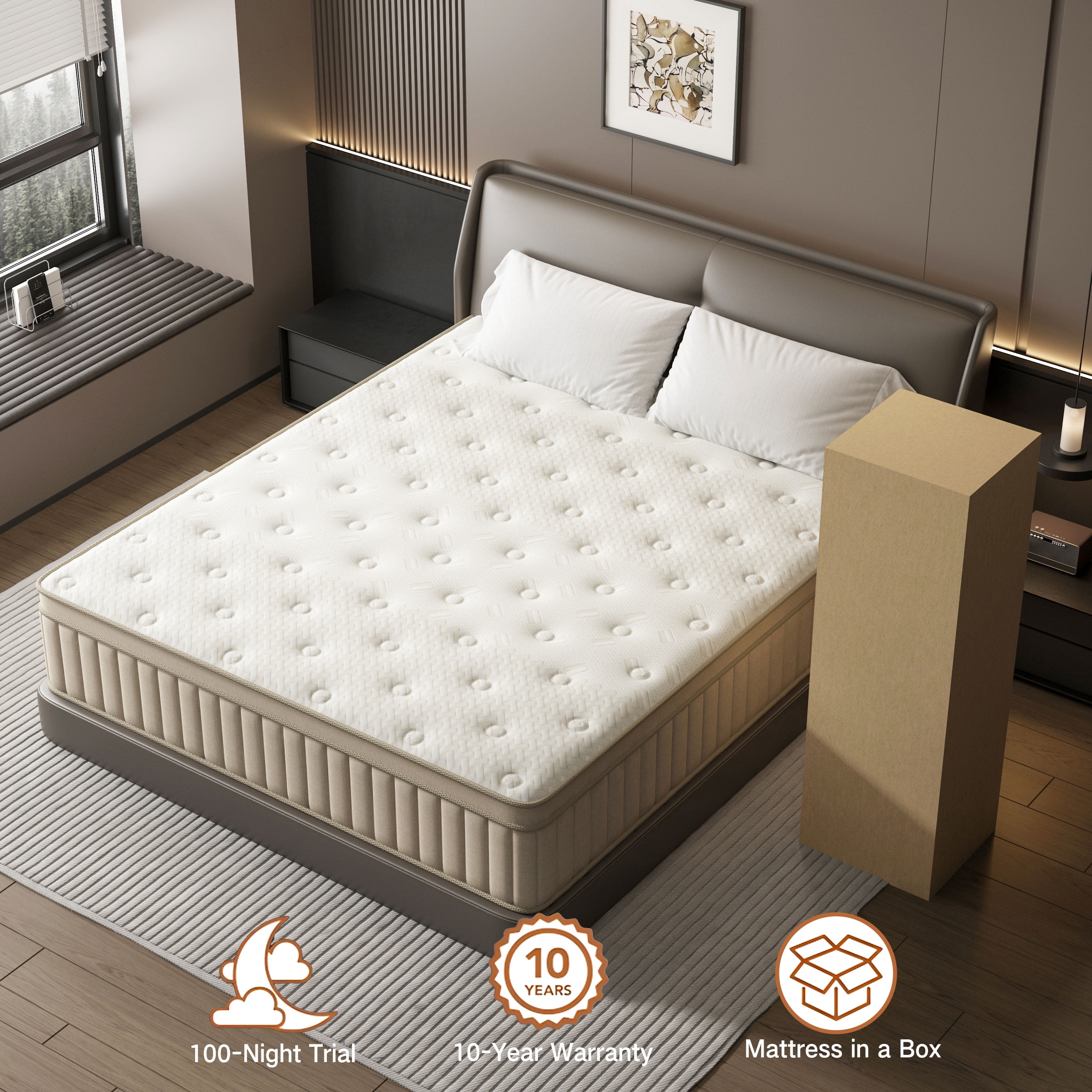 GUUKIN King Mattress, 12 Inch Hybrid Gel Memory Foam Mattress with Individually Wrapped Pocket Coils, Medium Firm Support, Pressure Relief, Mattress in a Box