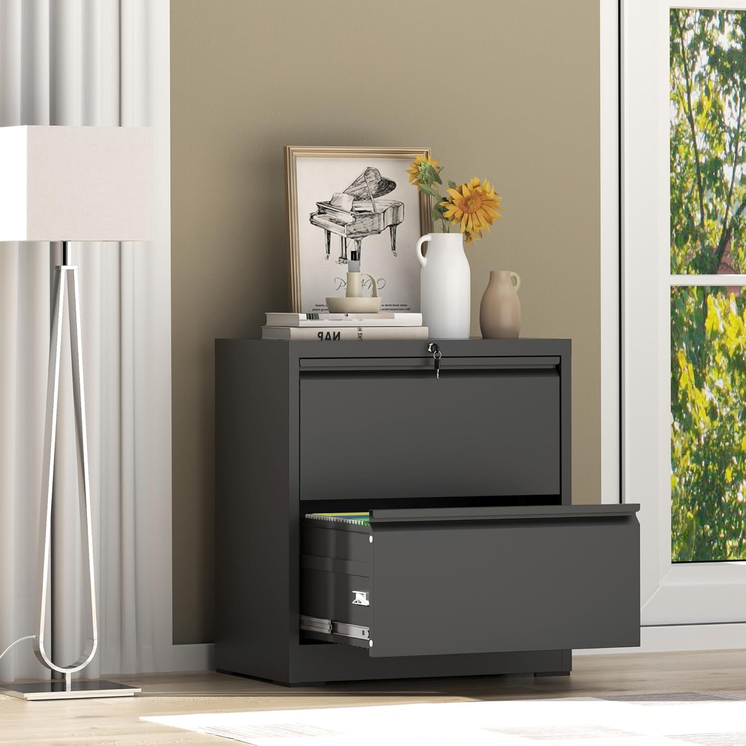 Metal Lateral File Cabinet with Lock for Home Office, Steel Wide Filing Organization Storage Cabinet