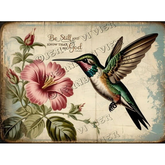 Hummingbird Be Still and Know That I am God Sign - Bathroom Wall Art & Decor - Room Wall Decor Retro Metal Tin Sign Vintage Aluminum Sign for Home Coffee Wall Decor 5.5"x8"
