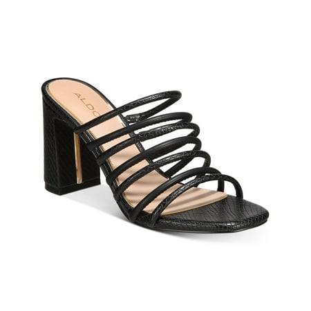 

ALDO Womens Black Snake Print Strappy Padded Trelidda Square Toe Block Heel Slip On Slide Sandals 10 B