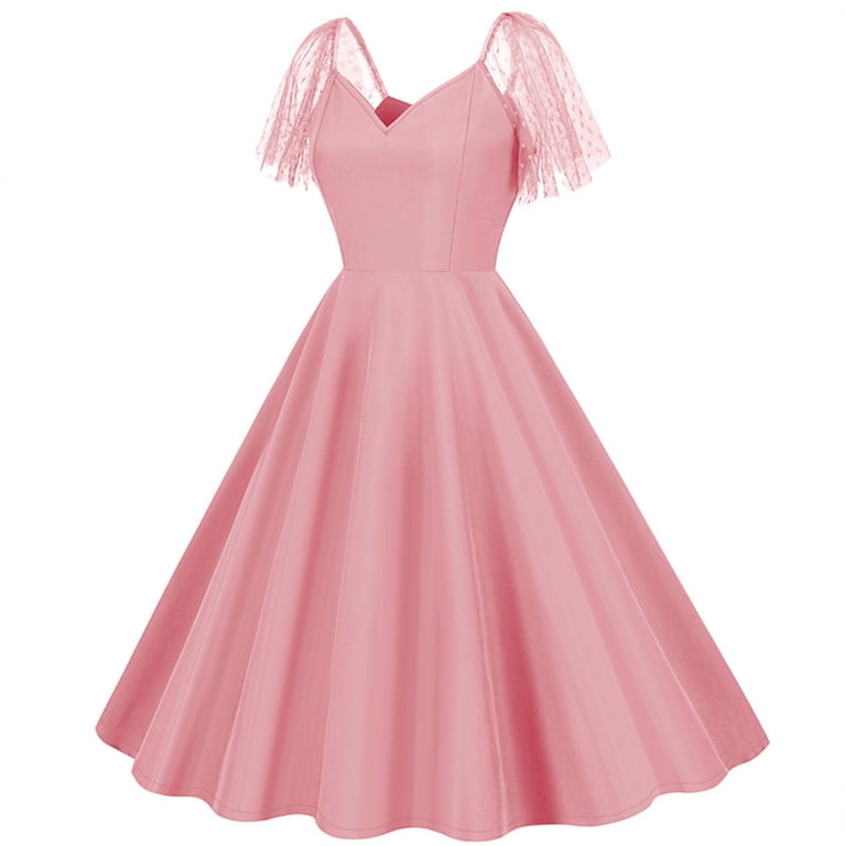 XFLWAM Vintage Polka Dot Mesh Sleeve Cocktail Party Swing Dress 1950s Retro  Hepburn Style Short Sleeve Backless A Line Dress - Walmart.com