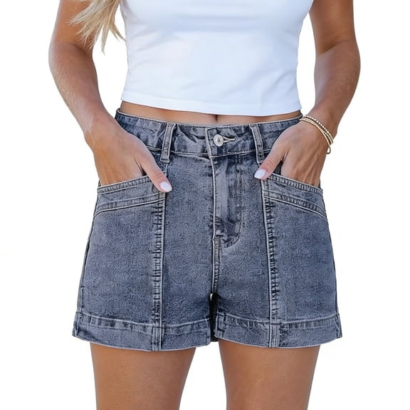 Jean Shorts for Women High Waisted Stretchy Denim Jorts Trendy Casual Distressed Cut Off Shorts with Pockets Sky Blue M