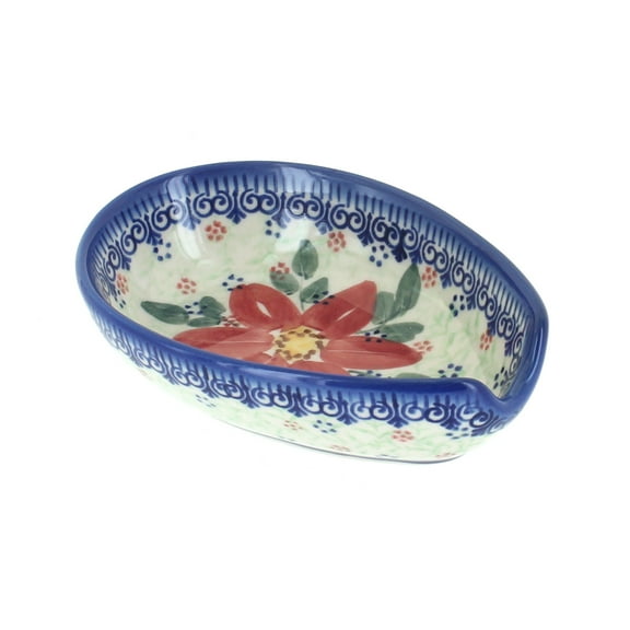 Blue Rose Polish Pottery Poinsettia Small Spoon Rest