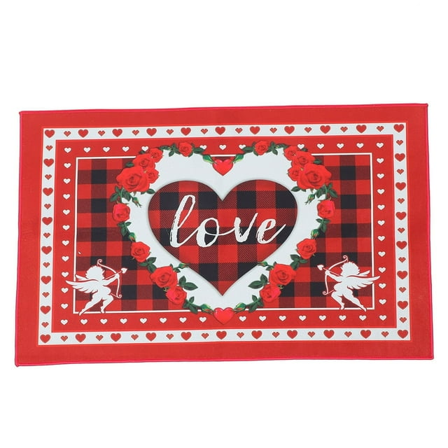 AMERTEER Valentine Day Elements Rug Household Anti-skid Entrance Mat Printed Mat (Red)