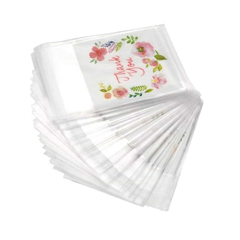 100 thank you Flower Self Adhesive Seal packing bags Cake Candy Bag 