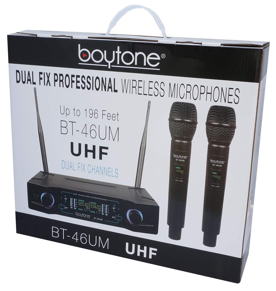 2 Handheld Dynamic Transmitter Mics Boytone BT-46UM UHF Digital Channel Wireless Microphone System Church Aluminum Carrying Cases for Party Dual Fixed Frequency Wireless Mic Receiver 110/220V