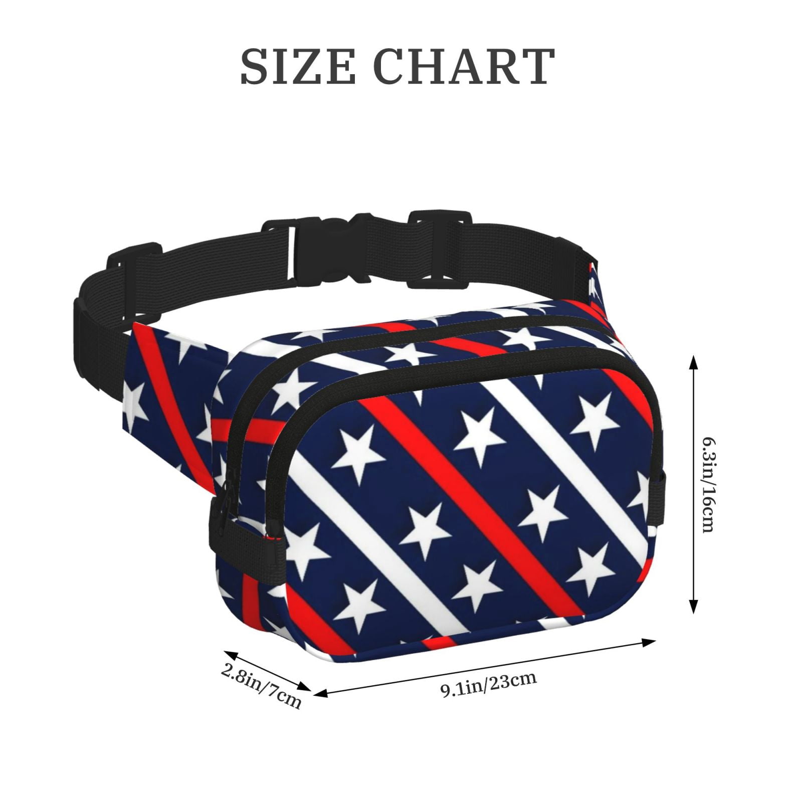 Picia Patriotic Star Print Square Double-Layer Waist Bag Mini Adjustable Waist Belt Bag Exercise Running Travel Hiking