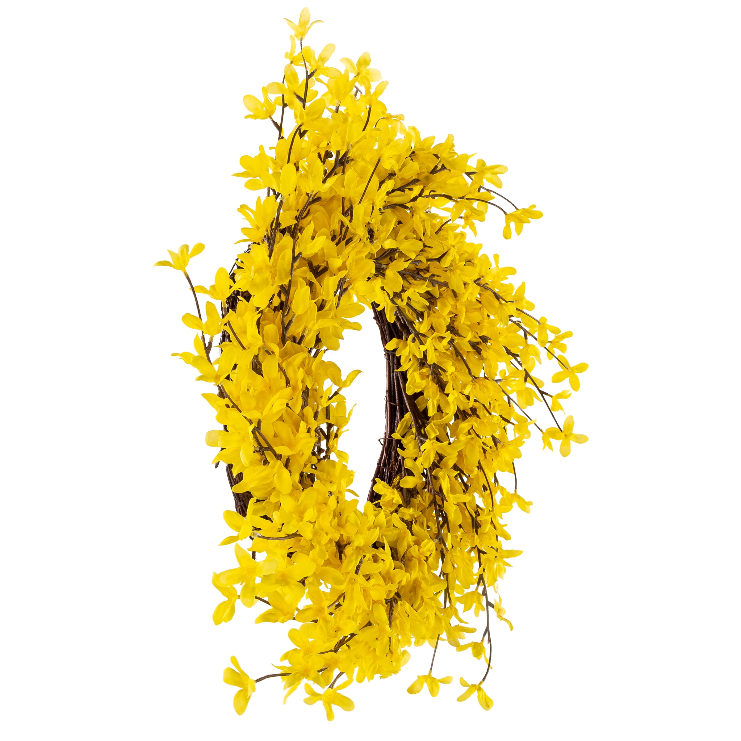 Pure Garden 24-Inch Artificial Yellow Forsythia Wreath for Home Decor