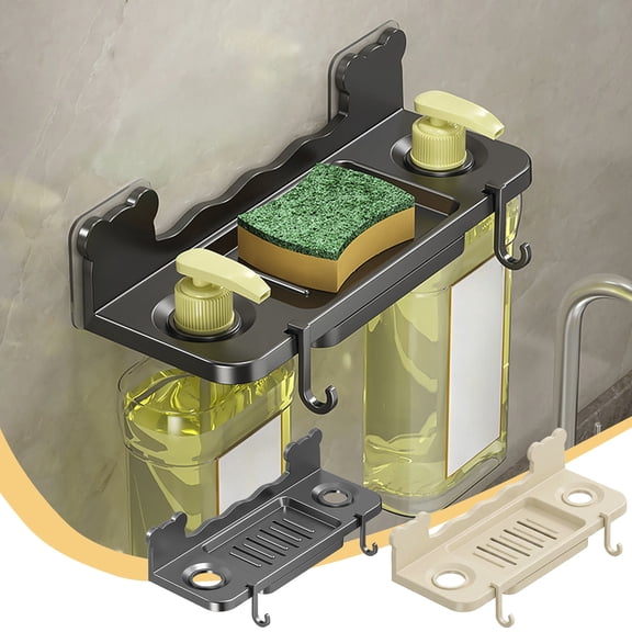 Vacemry under $5 2Pcs No Drill Soap Dispenser Holder, Wall Mounted Shampoo Conditioner and Soap Holder for Bathrooms Kitchens, No Drill Adhesive Mount Organizer Rack