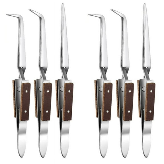 6Pcs Reverse Tweezers Non-Conductive, Heat , Anti-Magnetic Pointed & Curved Tips Tweezer Set