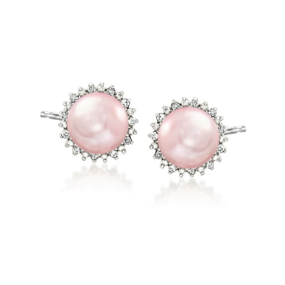 Ross-Simons 7-7.5mm Pink Cultured Pearl and .13 ct. t.w. Diamond Earrings, Women's, Adult