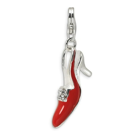 Enameled High Heel Shoe Charm Amore La Vita Sterling Silver Red Enameled and CZ High Heel Shoe Click-On Lobster Clasp Charm Pendant ()