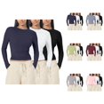 thumbnail image 1 of 3 Pcs Chemises à Manches Longues pour Femmes 2026 Printemps Tendance T-Shirt Court Col Rond Amincissant, 1 of 2