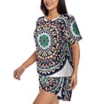 thumbnail image 2 of Picia Colorful With Blue Oriental Pajamas Sets for Women Soft Short-Sleeved Pjs with Lounge Shorts Two Piece Sleepwear-3X-Large, 2 of 9