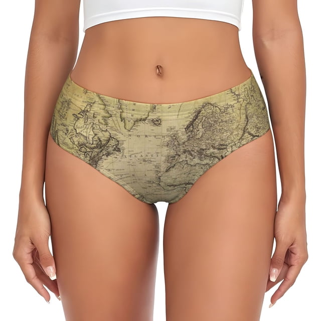 Fotbe Vintage World Map Calzones Estampados para Mujer – Ropa Interior de Algodón, Cómoda, Suave y Elástica-Small