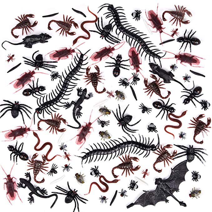 Whaline 148 Pieces Plastic Realistic Bugs Trick Joke Decoration Scary Insects Fake Snake Cockroaches Spiders Worms Scorpions and Gecko for April Fools Day Decoration 9 Types Halloween Party Favors