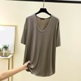 thumbnail image 3 of Mujeres de Verano Tops Suelto Ajuste Casual Color Sólido sin Mangas Cuello en V, Blusa de Moda para el Día Y la Fiesta, 3 of 4
