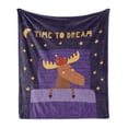 thumbnail image 1 of Nap Saying Soft Flannel Fleece Throw Blanket, Time to Dream Typography Sleeping Moose in a Nightcap with Pillow and Blanket, Cozy Plush for Indoor and Outdoor Use, 50" x 70", Multicolor, by Ambesonne, 1 of 6