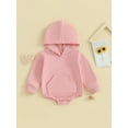 thumbnail image 3 of Musuos Newborn Baby Hooded Romper 3M 6M 12M 18M 24M Long Sleeve Front Pocket Solid Color Bodysuit Playsuit for Baby Boys GIrls, 3 of 10