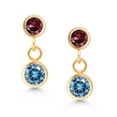 thumbnail image 2 of Gem Stone King 14K Yellow Gold Persian Blue Moissanite and Red Rhodolite Garnet Drop Dangle Earrings for Women (0.70 Cttw, Gemstone Birthstone, Round 4MM and 3MM), 2 of 4