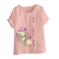 thumbnail image 4 of Pink Women's Short Sleeve T-shirt, Women Floral Print Linen Shirts Short Sleeve Tops Loose Fit Cotton Blouses Trendy 2025 Clothing,Women's Short sleeve T-shirt M, 4 of 8